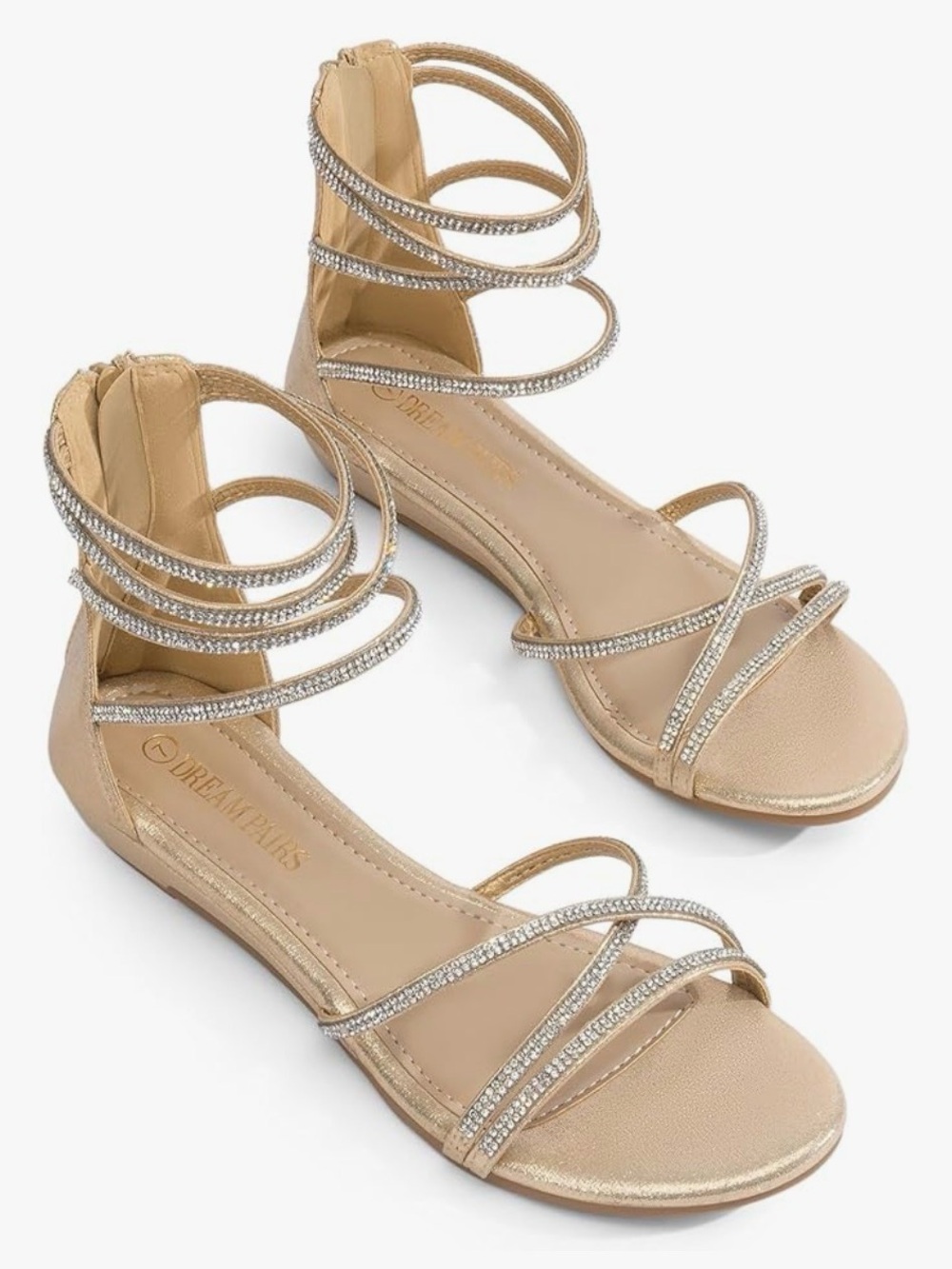 NWT DREAM PAIRS Ankle Strap Flat Sandals, Gladiator style Rhinestones, size 10